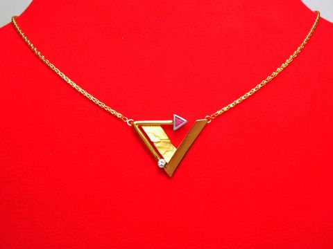 Collier Gold 333 Mittelteil -Rubin + Zirkonia 45cm