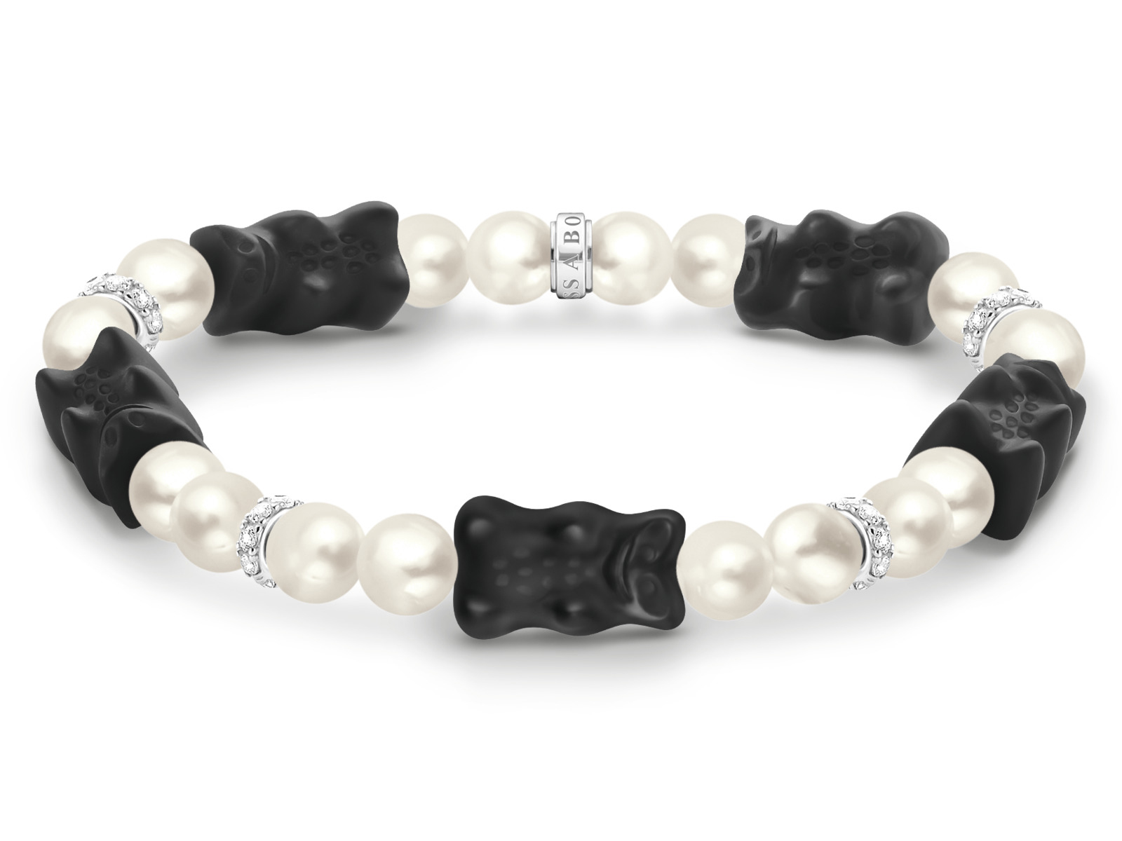 Gummibärchen Armband von Thomas Sabo in schwarz und silber mit Zirkonia und Perlen, 17 cm lang, inspiriert von den HARIBO Goldbären, in elegantem Design für besonderen Schmuck.