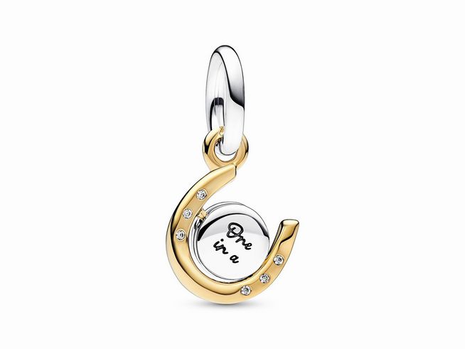 Pandora 762713C01 - Bicolor Drehende Hufeisen-Scheibe Charm-Anhänger - Sterling Silber & Gelbgold Vergoldung - Zirkonia