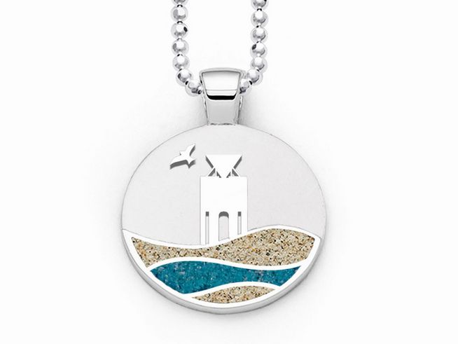 DUR Schmuck P3895 - Sterling Silber Anhänger Strandwellen Kap Norderney Strandsand - Strandsand + blauer Steinsand -