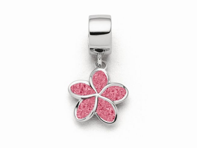 DUR Schmuck F324 - Sterling Silber Charm Plumeria Blüte Steinsand rosa - Steinsand -