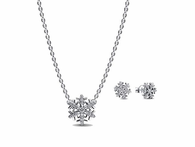 Pandora SET Schneeflocke 292370C01 + 392371C01-45 - Sterling Silber - Snowflake - Zirkonia Weiß