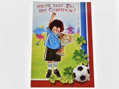 Geburtstagskarte - Clown mit Pokal und Fußball