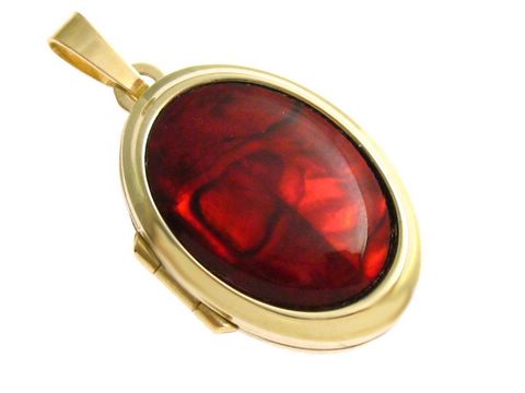 Perlmutt Cabochon - Gold 585 Medaillon - rot