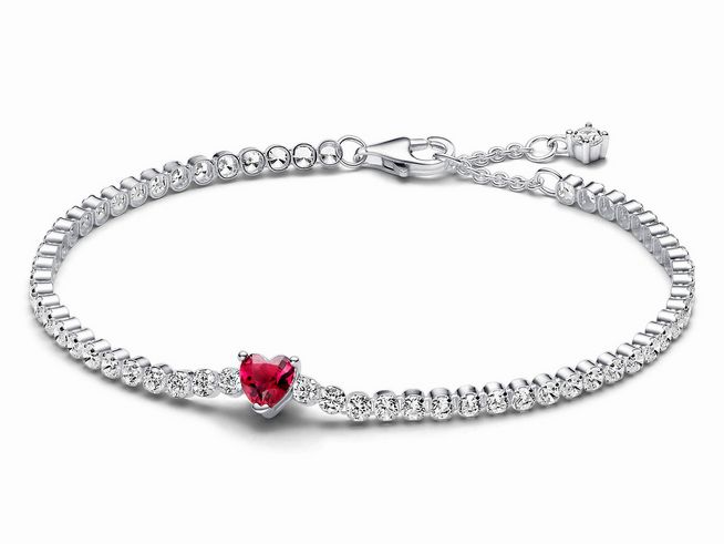 Pandora 590041C02-18 - Rotes Funkelndes Herz Tennisarmband - Sterling Silber - Steinmix Rot