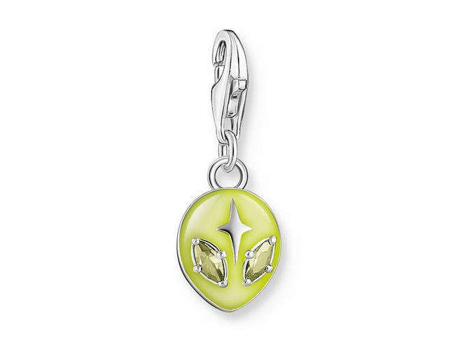 Charm-Anhänger von Thomas Sabo in Alien-Form aus Silber und Emaille, verziert mit gelben Zirkonia, ideal als modisches Accessoire für jeden Look.