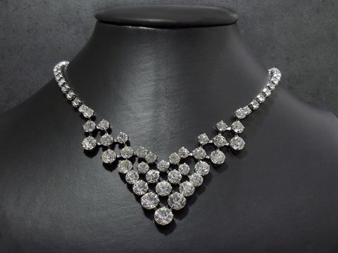 Strass Kette - pompös - WEIß - 44-47 cm - silberfarben