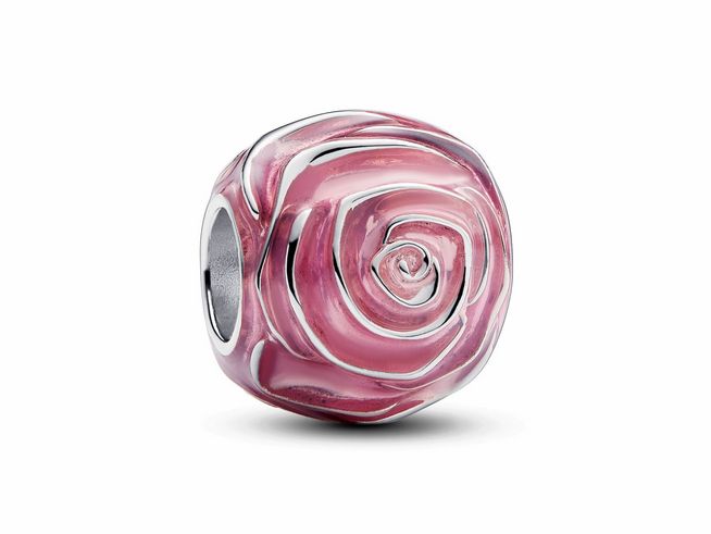 Pandora 793212C01 Rosafarbene Blühende Rose - Charm - Silber - Emaille Pink