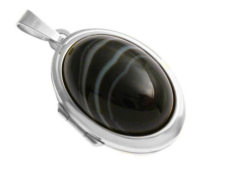 Schwarzer Sardonyx Cabochon - Sterling Silber Medaillon