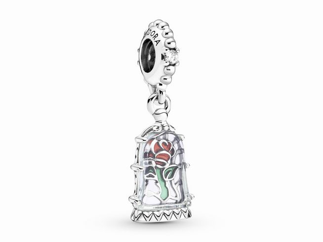 Pandora Charm Anhänger 790024C01 - Disney Die Schöne und das Biest Verzauberte Rose Anhänger - Sterling Silber - Zirkonia & Emai