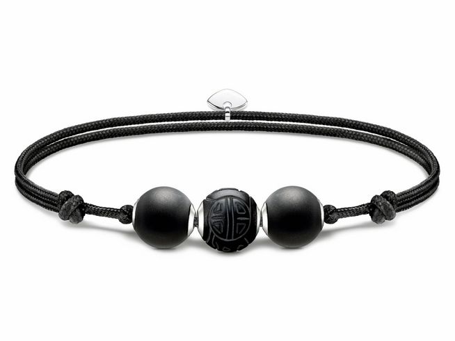 Thomas Sabo A2107-172-11-L22V Armband - Textil mit Karma Beads - Silber & Nylon & Obsidian - Schwarz - bis 22 cm