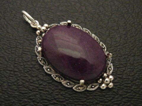 Cabochon - Jade - violett - Silber Medaillon Anhänger