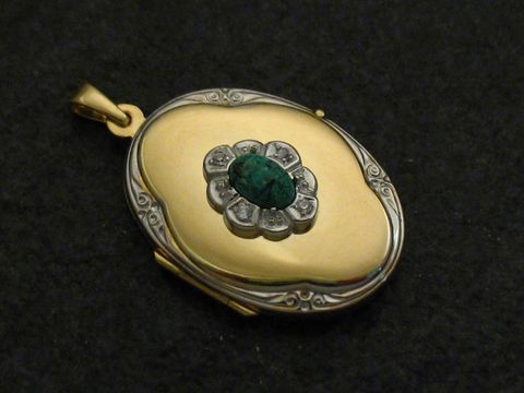 Chrysokoll grün - Medaillon Cabochon Gold 333 bicolor