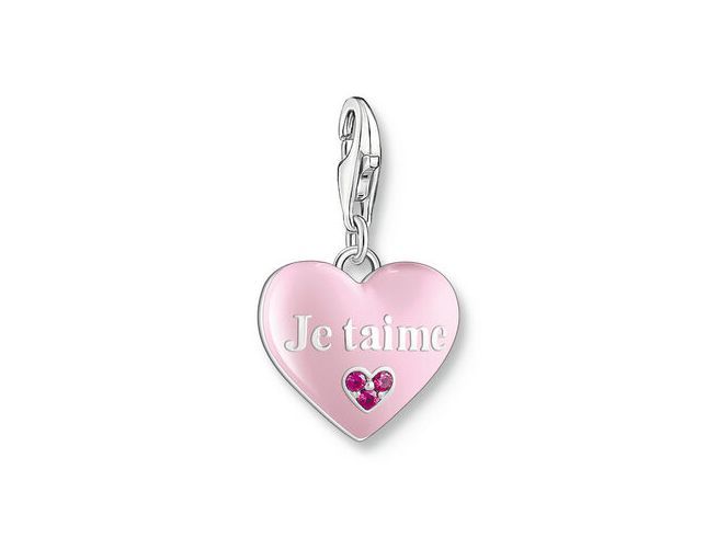 Thomas Sabo 2073-042-9 Charm-Anhänger - Je t'aime - Silber & Emaille & synth. Korund - Rosa-Pink