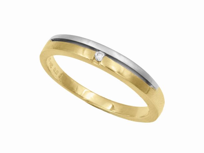 Ring - edel - Gelbgold + Weißgold 585 bicolor - Brillant 0,02 ct w-p1 - Gr. 60