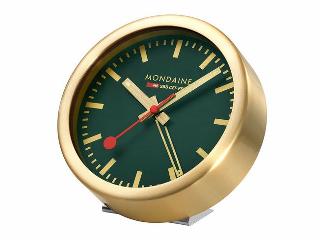 Mondaine CLOCK Wecker - A997.MCAL.66SBG 12,5 cm - Gold - Wald-Grün