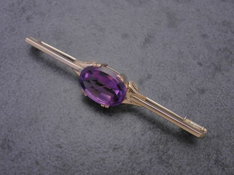 Gold Brosche - Gold 585 - Amethyst - Anstecknadel