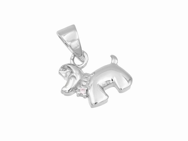 Silber Anhänger in Form eines niedlichen Hundes, rhodiniert, Hersteller: Juwelier Harnisch, ideal für Tierliebhaber und als modisches Accessoire.