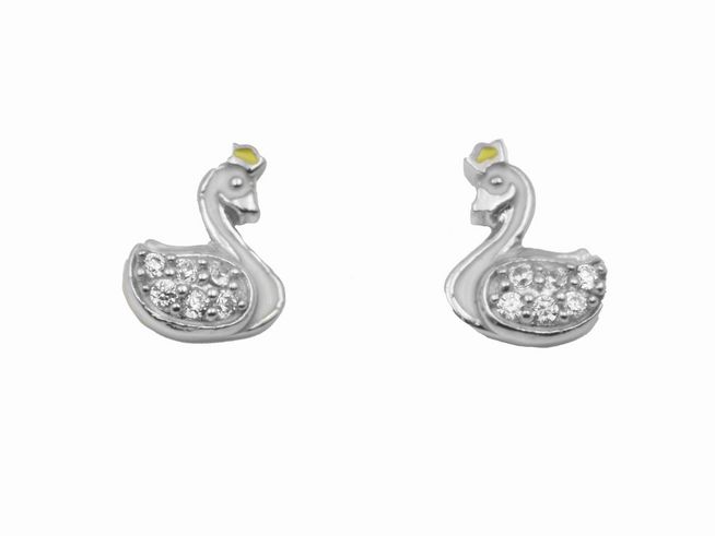 Ohrstecker Schwan - 925 Sterling Silber - poliert - rhodiniert - Zirkonia