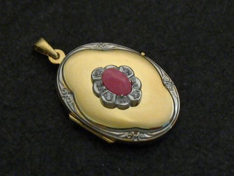 Rhodochrosit rosa - Medaillon Cabochon Gold 585 bicolor + Brillanten