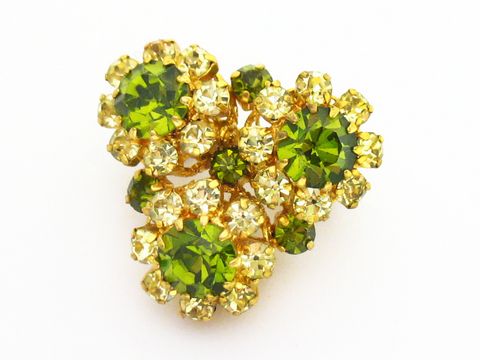 Strass Brosche -Blume- Grün u. weiß & Gefasst. -NEU-