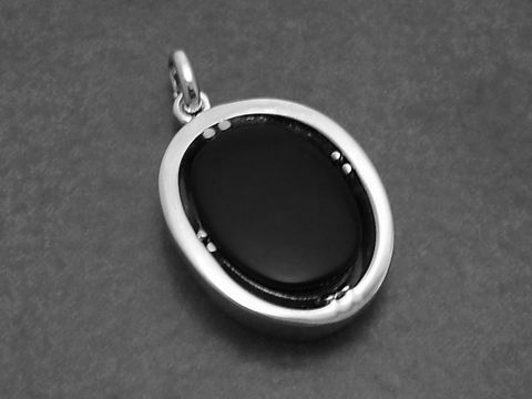 Silber Anhänger - ECHT Onyx Schwarz - Oval- 70er look