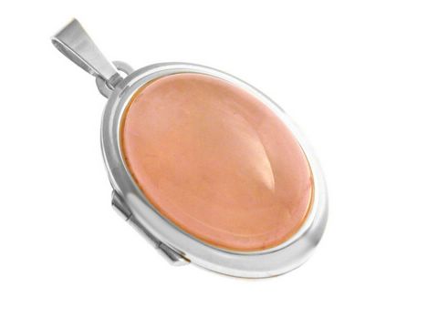 Rosenquarz Cabochon - Sterling Silber Medaillon