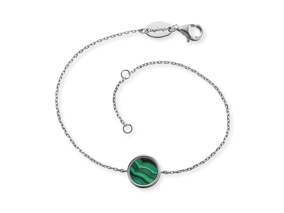 Engelsrufer ERB-LILGEM-ML LILGEM Armband aus rhodiumbeschichtetem Silber mit einem runden Malachitstein in Grün, elegant und zeitlos, Länge 17 cm, Kraftstein für positive Energie.