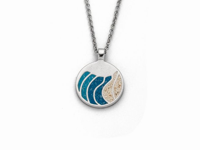 DUR Schmuck K2650 - Sterling Silber Kette Welle 2.0 - Strandsand + blauer Steinsand - 42 cm