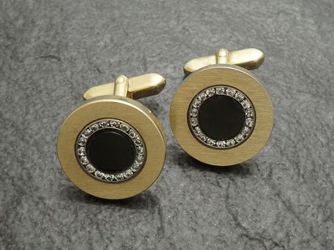 Manschettenknöpfe Retro vergoldet Strass + Onyx-Look - cufflinks