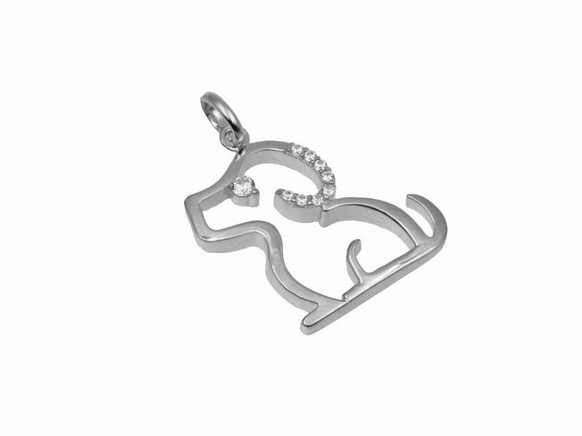 Anhänger Hund - 925 Sterling Silber - poliert - rhodiniert - Zirkonia