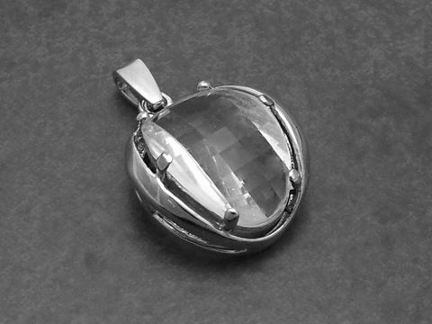 Silber Anhänger rhodiniert 17x13mm Bergkristall Oval