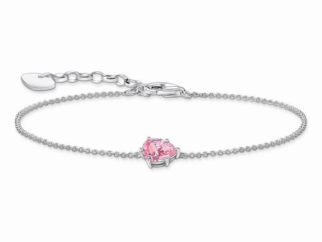 Thomas Sabo Essentials A2159-051-9-L19V Armband - mit großem Zirkoniatropfen - Silber & Zirkonia - Rosa-Pink - 16 bis 19 cm