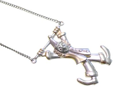 Clown an Kette BEWEGLICH Sterling Silber Anhänger 42 cm