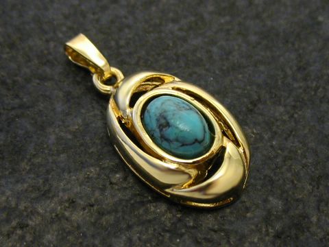 Oval - Goldanhänger Gold 585 - Türkis - 18 mm