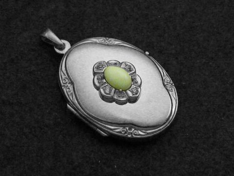 Chrysopras - Medaillon Cabochon Sterling Silber - Zirkonia