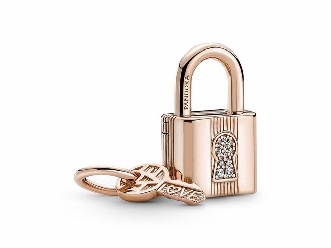 Pandora Vorhängeschloss & Schlüssel Charm - 780088C01 - Roségold vergoldet - Zirkonia