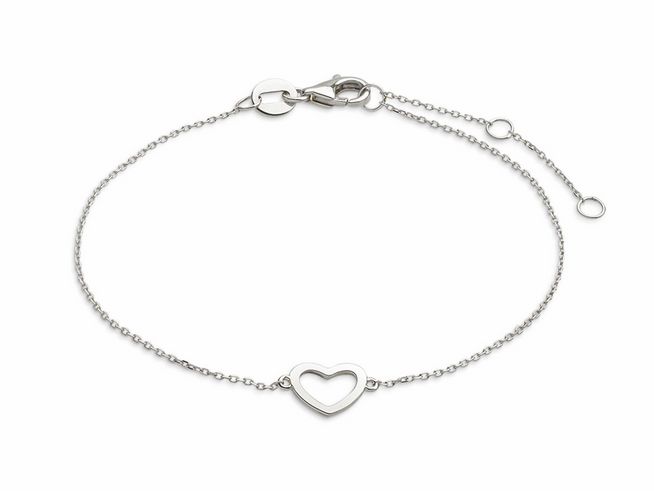 Xenox Weißgold ARMBAND XG4207 - 15-18 cm - HEART - Karreekette 375 Weißgold - Herz