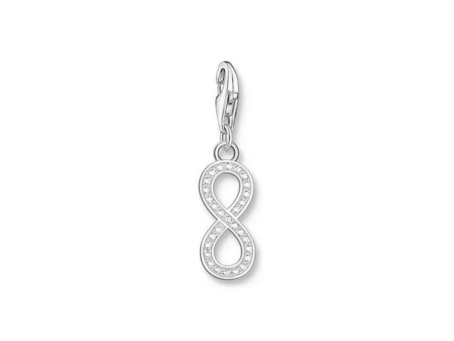 Charm-Anhänger von Thomas Sabo in Silber mit Zirkonia in Form des Unendlichkeitssymbols, elegant und zeitlos, ideal für eine vielfältige Schmuckkollektion.