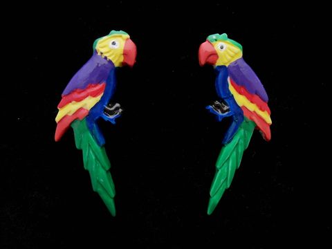 Papagei Ohrringe - Modeschmuck - mit lila Rücken, grünem Schwanz + blauem Bauch