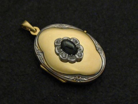 Hämatit grau - Medaillon Cabochon Gold 333 bicolor