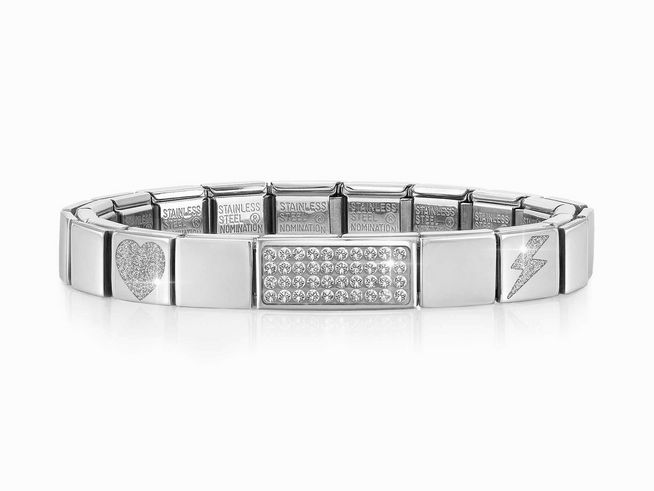 Nomination Classic GLAM Armband Edelstahl Silber - 239105 20 - Double Link WEISS