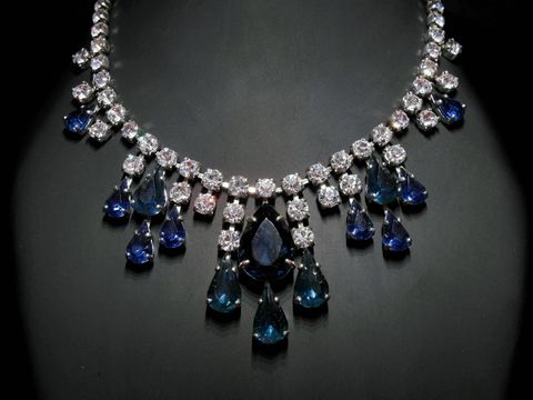 Strass Kette - sexy - weiß-blau - Strassschmuck - 40 cm