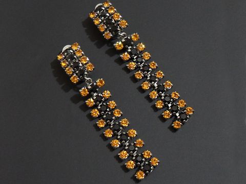 Strass Ohrclip - aufregend - SCHWARZ-ORANGE - silberfarben