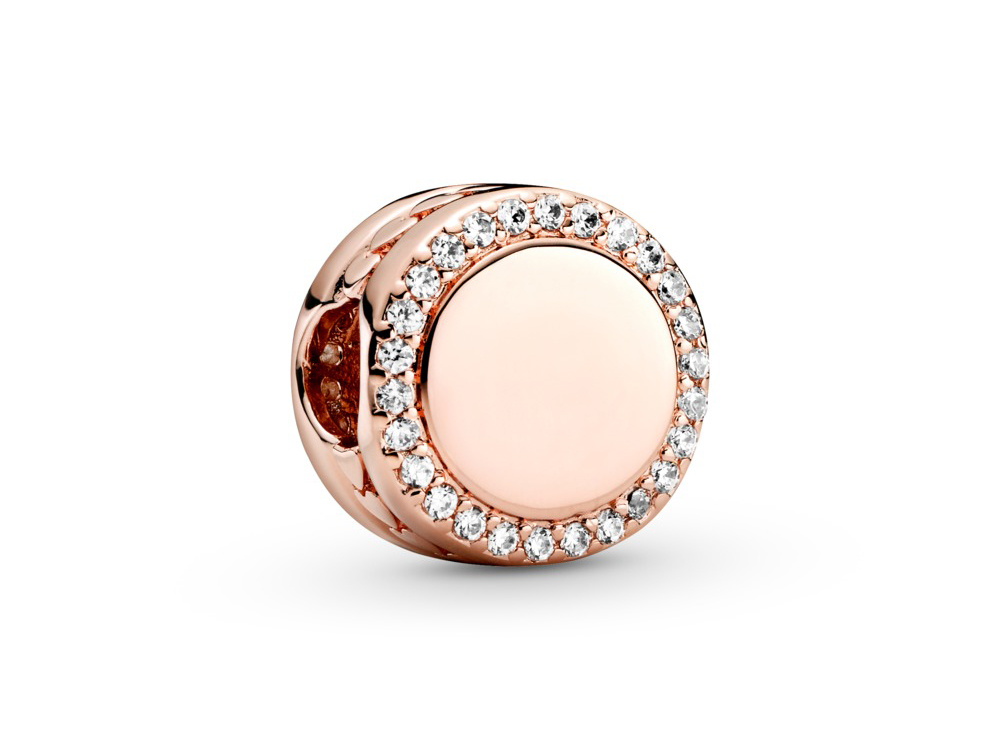 Pandora 788747C01 funkelnder Knopf Charm - Roségold Vergoldung - inkl. Gravur BEIDSEITIG