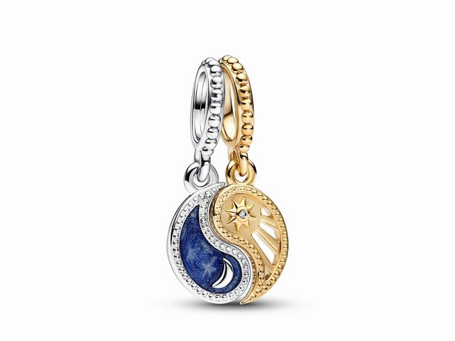 Pandora 762678C01 Bicolor Teilbarer Sonne & Mond Charm-Anhänger - Sterling Silber and Gelbgold Vergoldung