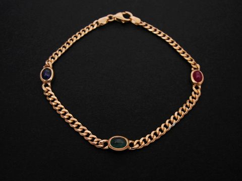 Armband Panzer - 6 x 3,8 mm - Gold 585 - Rubin + Smaragd +Safir - 19,5 cm