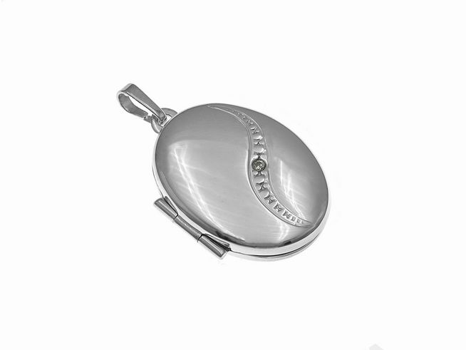 Medaillon oval - Sterling Silber rhodiniert - Zirkonia - Sterling Silber