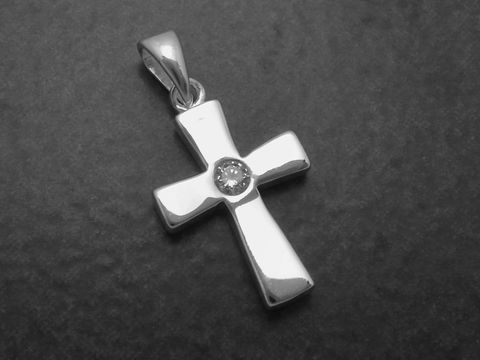 Silber Anhänger - Kreuz - zeitlos - Zirkonia - weiß