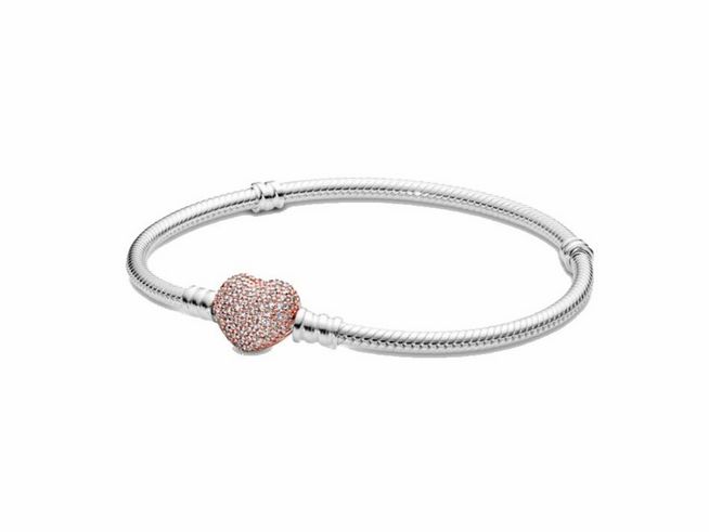 PANDORA 586292CZ-19 Armband Pavé-Herzverschluss PANDORA Rose, Silber 19 cm